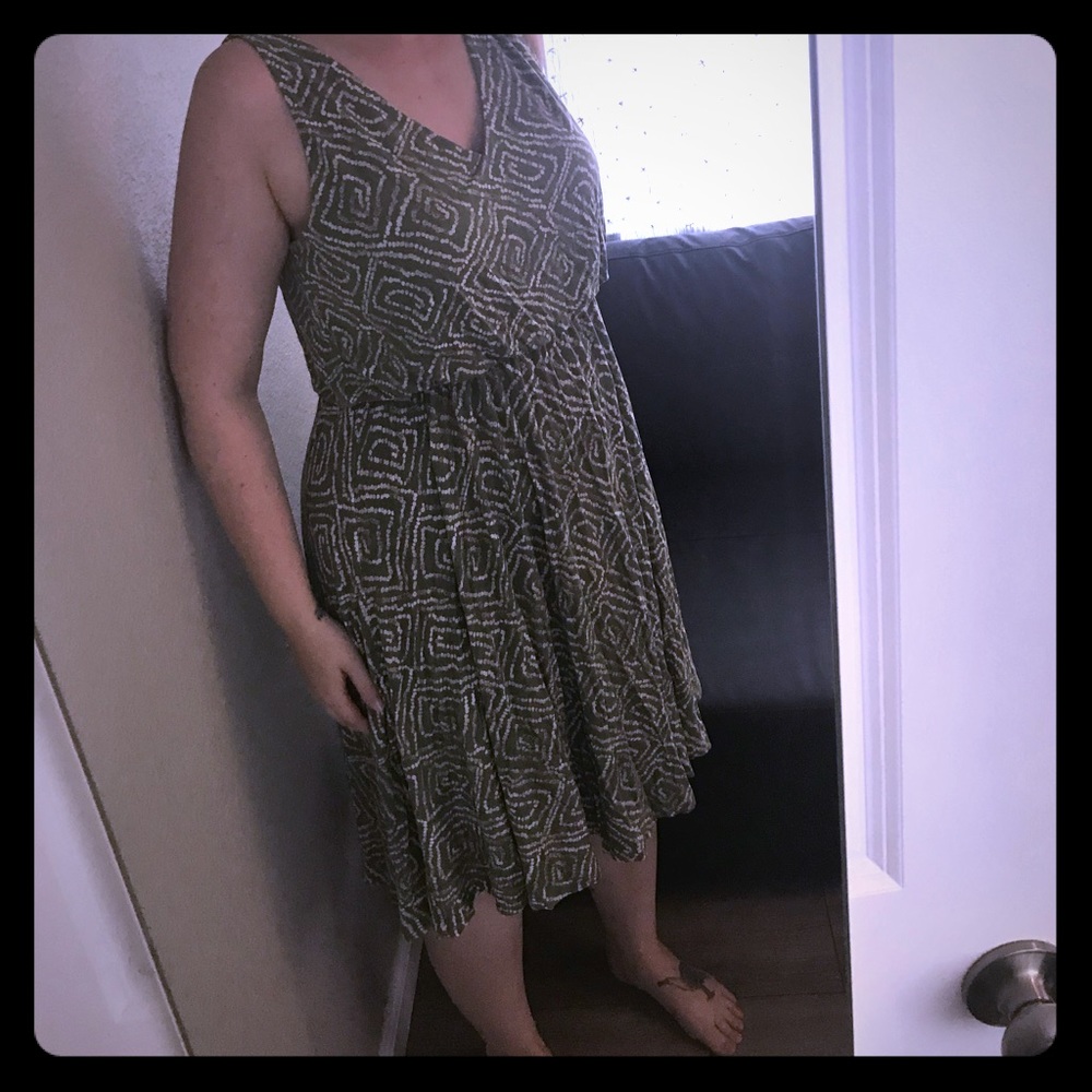 LOFT Green and Tan Print Dress
